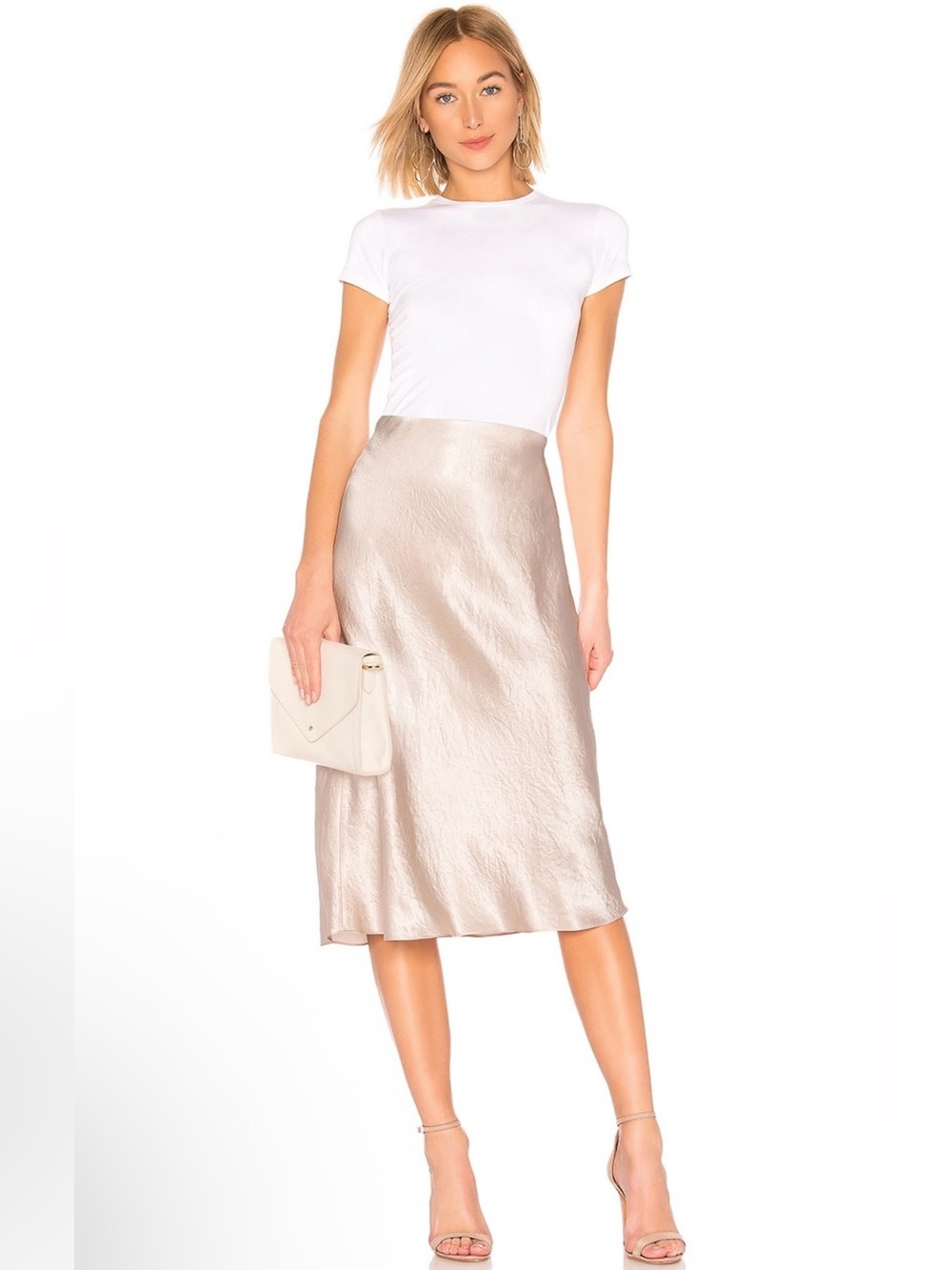 NWT VINCE Satin Slip Skirt Champagne Large